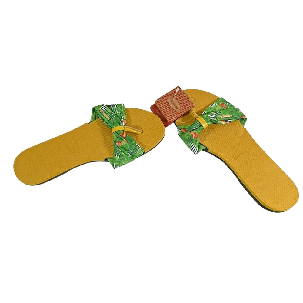 NWT Havaianas Alpargatas Burned Yellow Green Flip Flops Sandals Sz 9/10W
